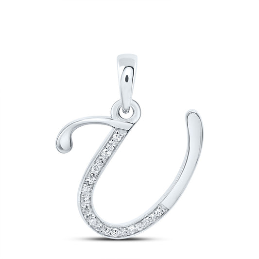 0.09 Ctw Natural Diamond Designer Initial Letter V Pendant in 10k White Gold