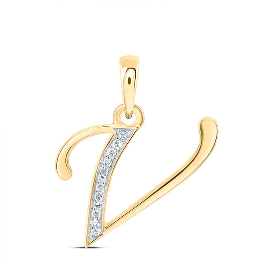 0.05 Ctw Natural Diamond Designer Initial Letter V Pendant in 10k Yellow Gold