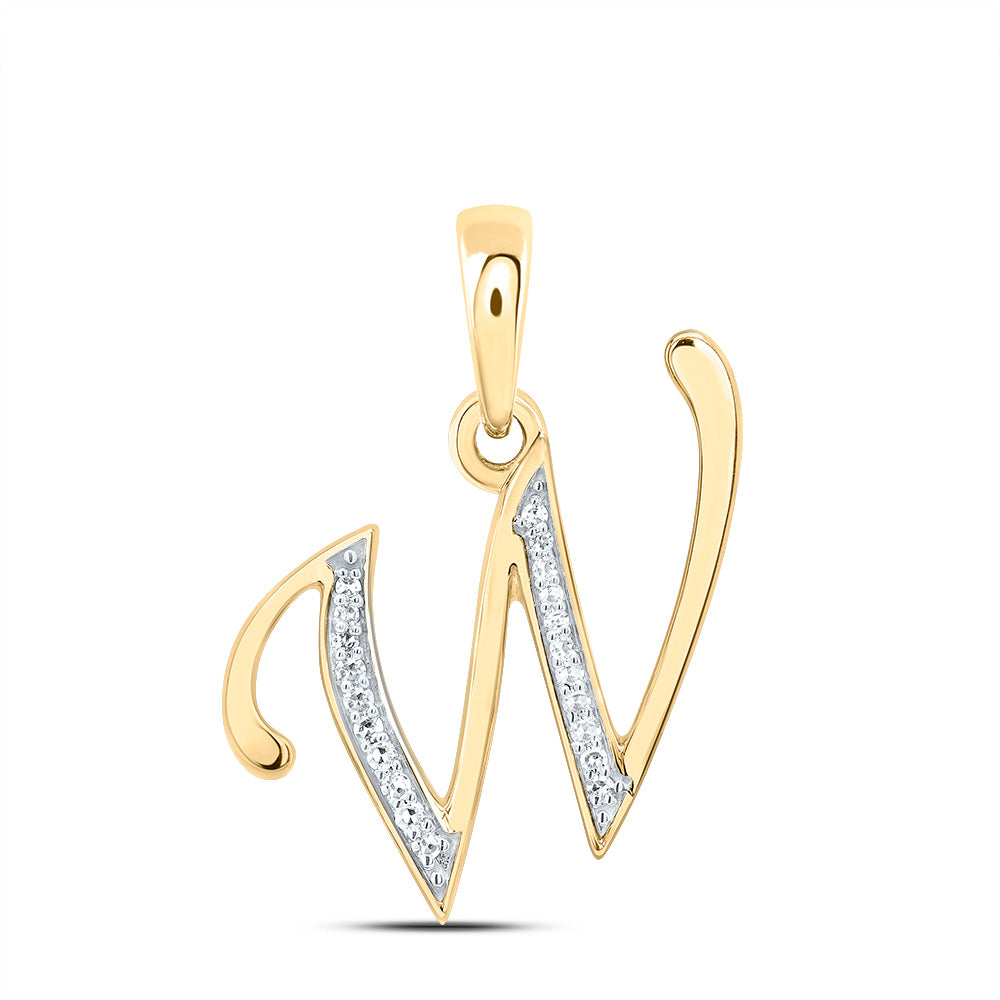 0.08 Ctw Natural Diamond Designer Initial Letter W Pendant in 10k Yellow Gold