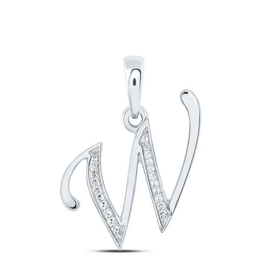 0.08 Ctw Natural Diamond Designer Initial Letter W Pendant in 10k White Gold