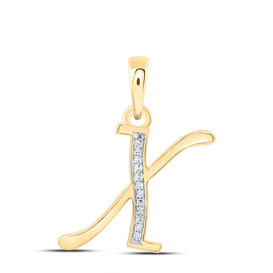 0.05 Ctw Natural Diamond Desinger Initial Letter X Pendant in 10k Yellow Gold