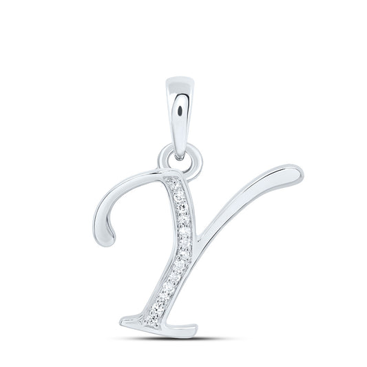 0.06 Ctw Natural Diamond Designer Initial Letter Y Pendant in 10k White Gold
