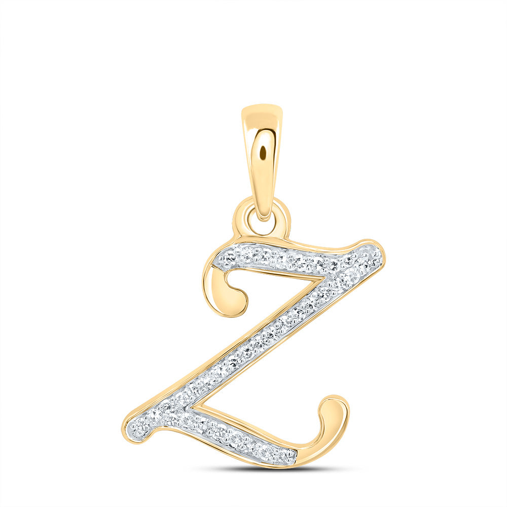 0.14 Ctw Natural Diamond Designer Initial Letter Z Pendant in 10k Yellow Gold