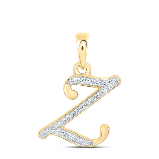 0.14 Ctw Natural Diamond Designer Initial Letter Z Pendant in 10k Yellow Gold