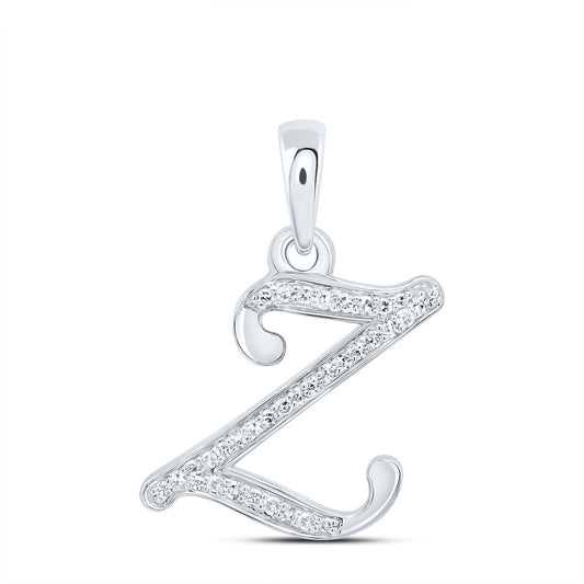 0.15 Ctw Natural Diamond Designer Initial Letter Z Pendant in 10k White Gold