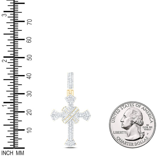 0.72 Ctw Natural Diamond Cluster Hiphop Cross Religious Pendant in 10k Yellow Gold