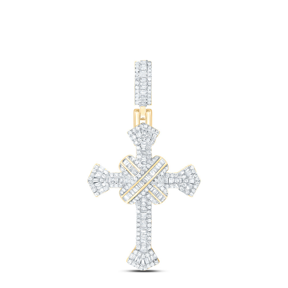0.72 Ctw Natural Diamond Cluster Hiphop Cross Religious Pendant in 10k Yellow Gold