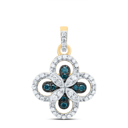 0.25 Ctw Natural Diamond Flower Blue Colored Diamond Pendant in 10k Yellow Gold