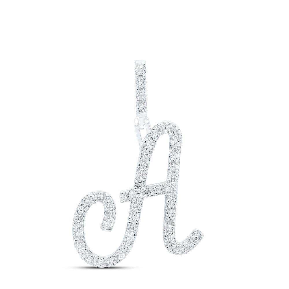 0.19 Ctw Natural Diamond Cursive Initial Letter A Pendant in Sterling Silver