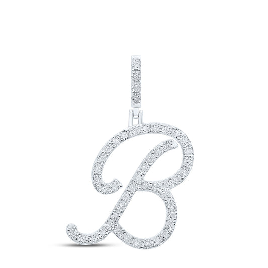 0.19 Ctw Natural Diamond Cursive Initial Letter B Pendant in Sterling Silver