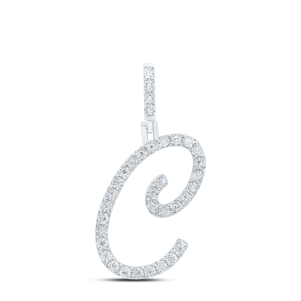 0.13 Ctw Natural Diamond Cursive Initial Letter C Pendant in Sterling Silver