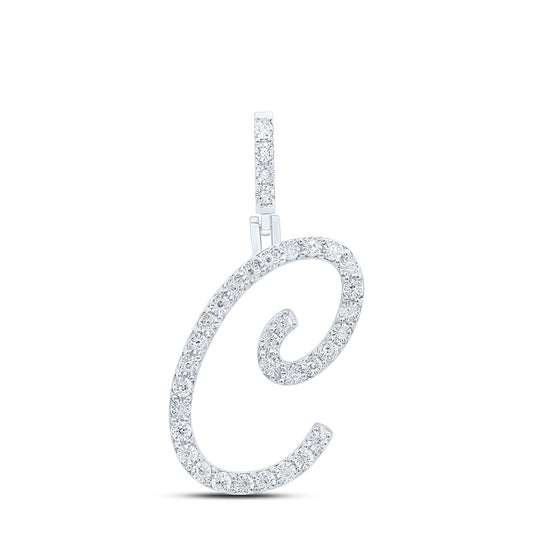 0.13 Ctw Natural Diamond Cursive Initial Letter C Pendant in Sterling Silver