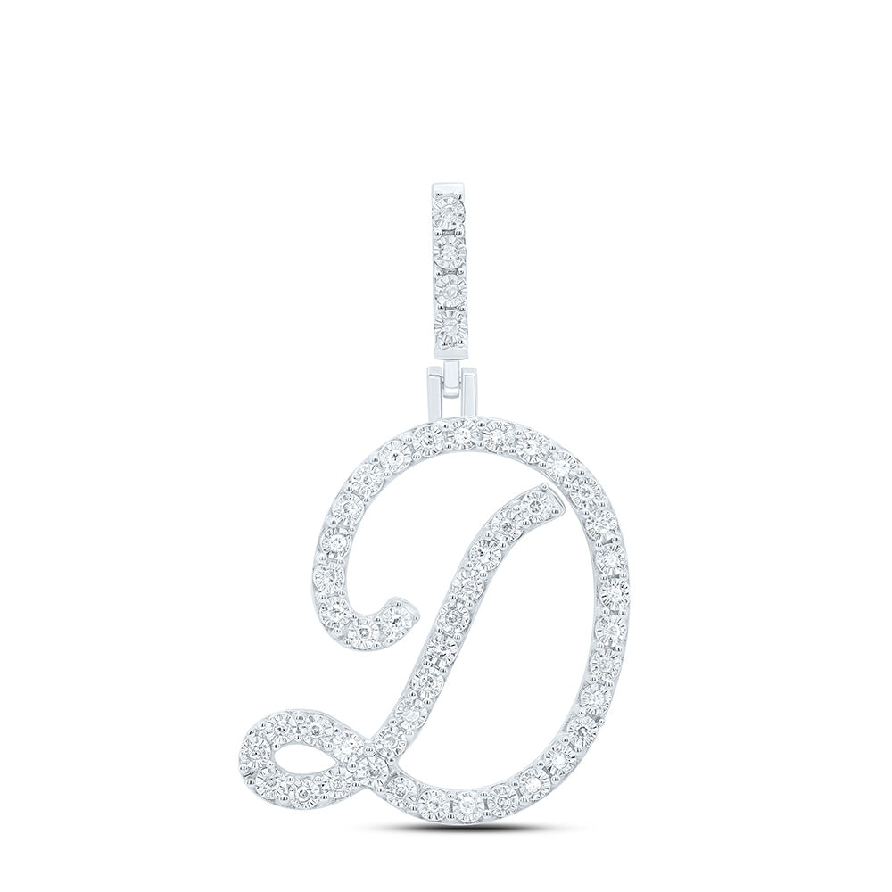 0.2 Ctw Natural Diamond Cursive Initial Letter D Pendant in Sterling Silver