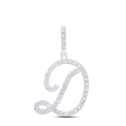 0.2 Ctw Natural Diamond Cursive Initial Letter D Pendant in Sterling Silver