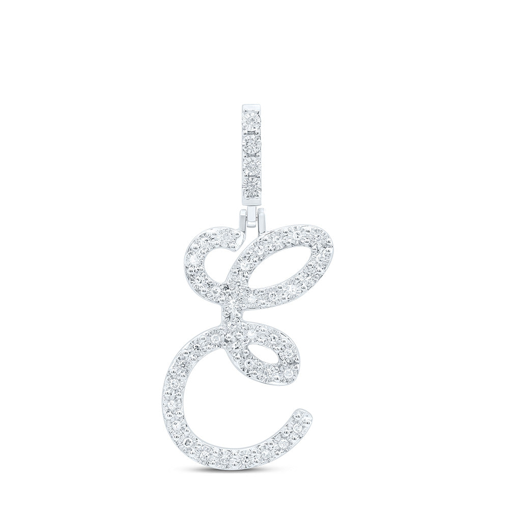 0.15 Ctw Natural Diamond Cursive Initial Letter E Pendant in Sterling Silver