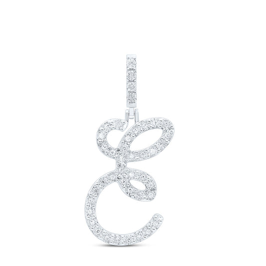 0.15 Ctw Natural Diamond Cursive Initial Letter E Pendant in Sterling Silver