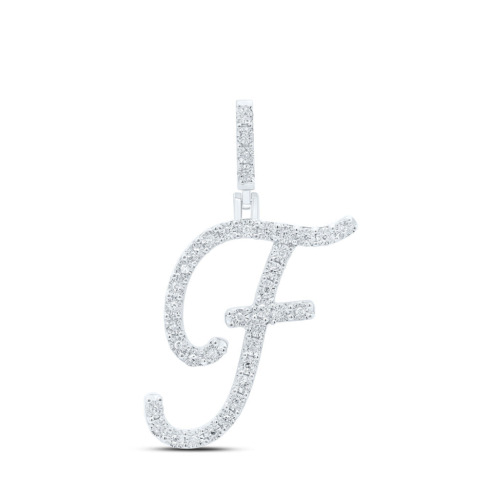 0.14 Ctw Natural Diamond Cursive Initial Letter F Pendant in Sterling Silver
