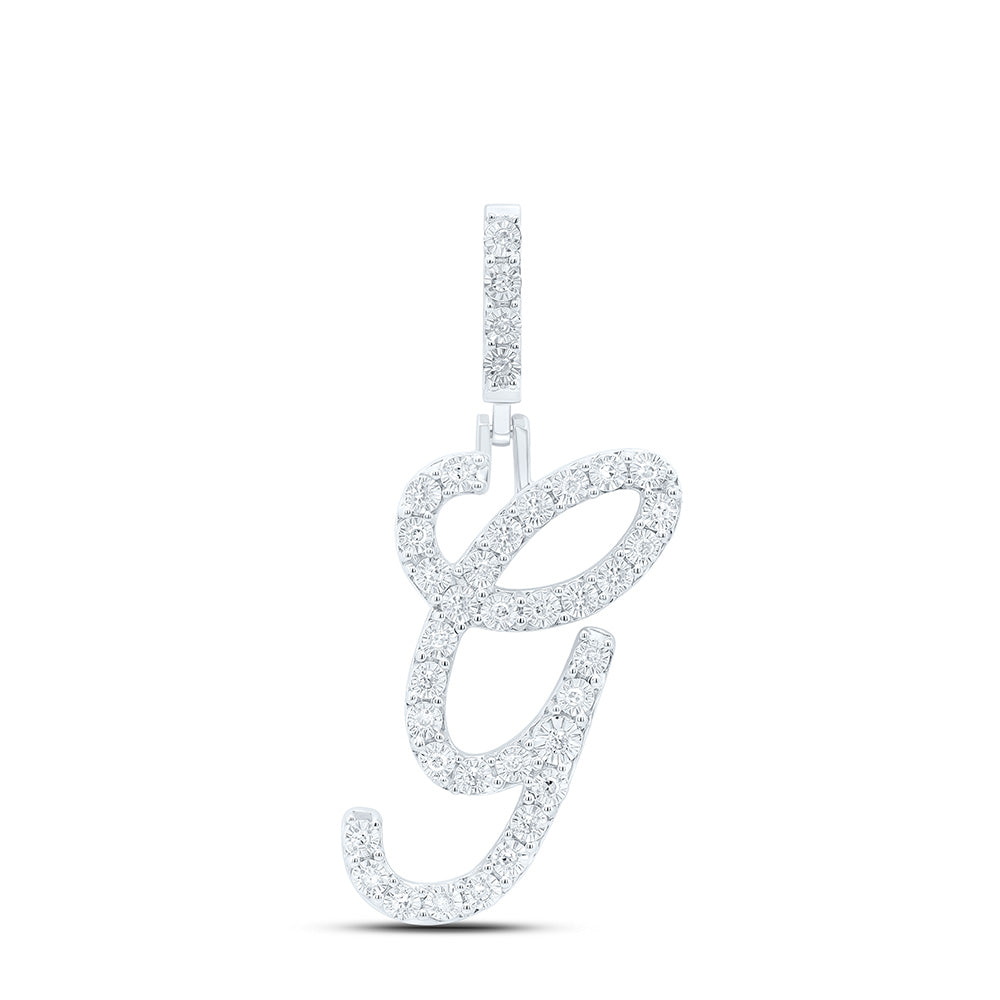 0.14 Ctw Natural Diamond Cursive Initial Letter G Pendant in Sterling Silver