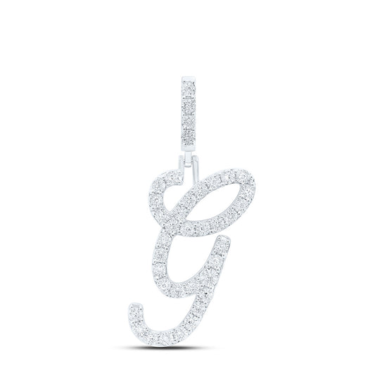 0.14 Ctw Natural Diamond Cursive Initial Letter G Pendant in Sterling Silver