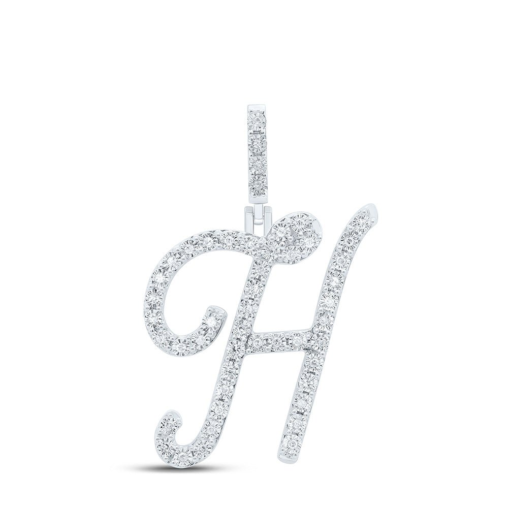0.19 Ctw Natural Diamond Cursive Initial Letter H Pendant in Sterling Silver