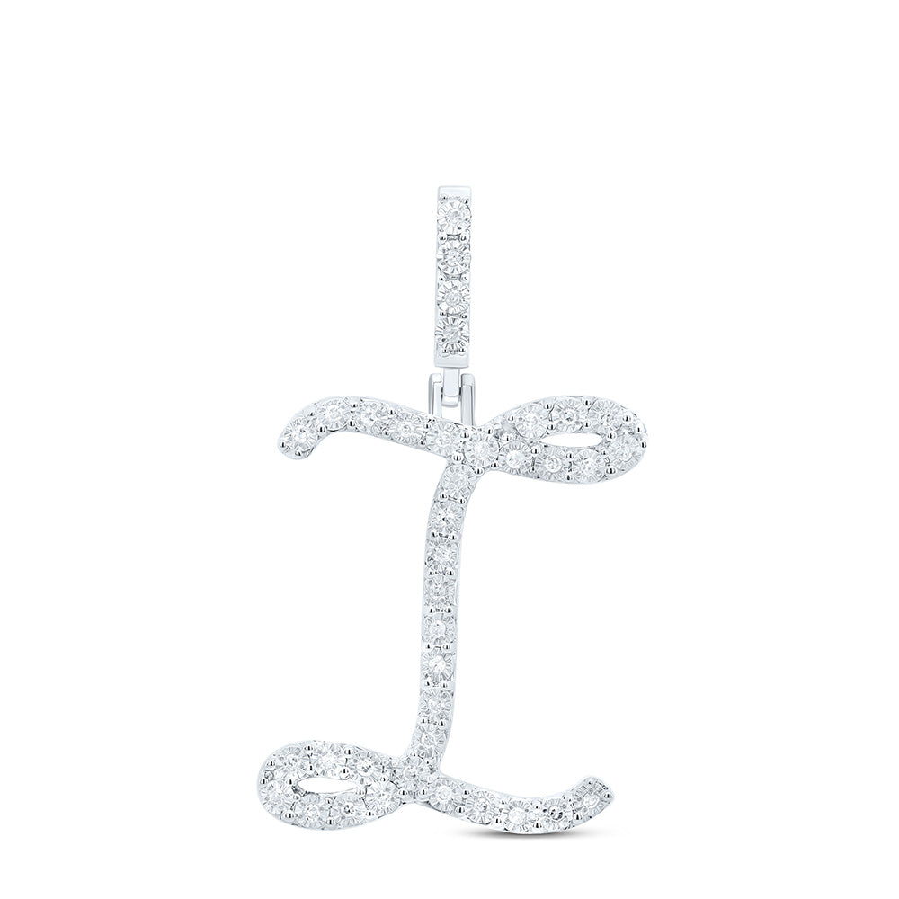 0.14 Ctw Natural Diamond Cursive Initial Letter Alphabet L Pendant in Sterling Silver