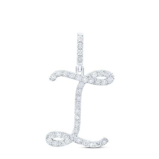 0.14 Ctw Natural Diamond Cursive Initial Letter Alphabet L Pendant in Sterling Silver