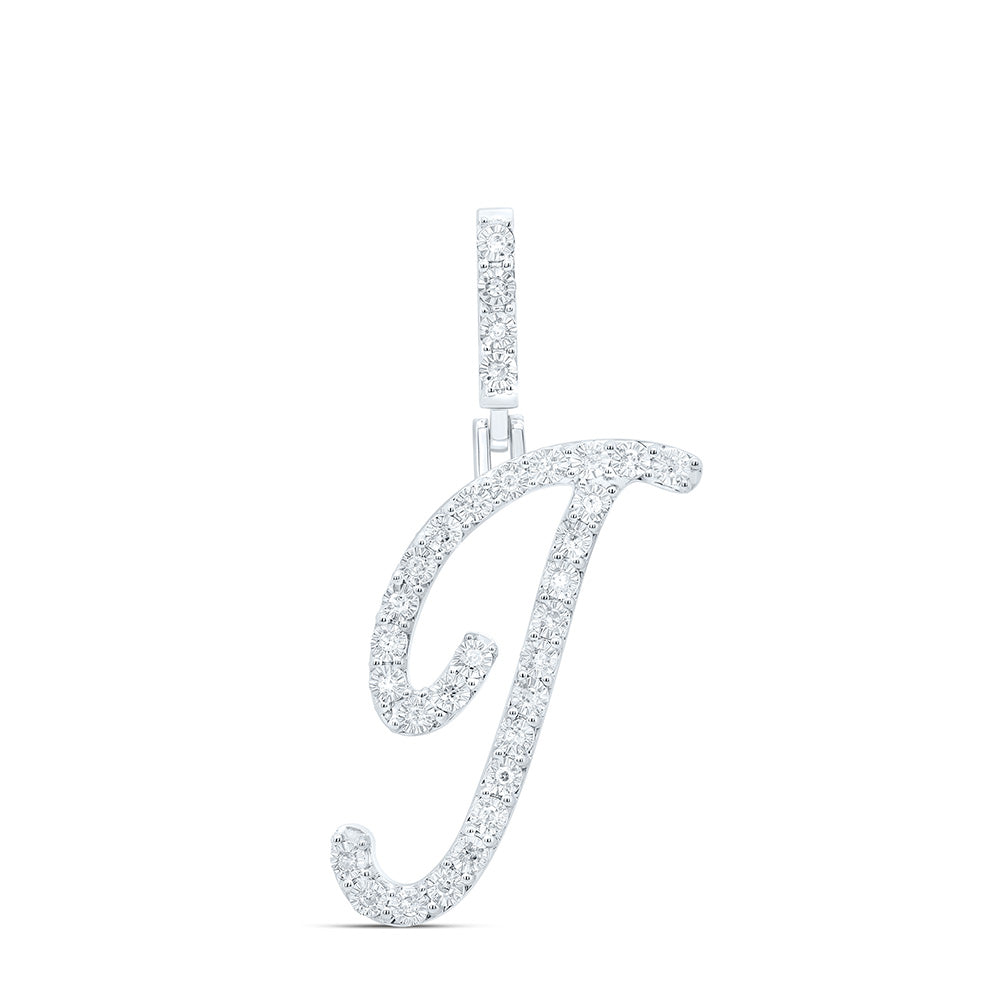 0.12 Ctw Natural Diamond Cursive Initial Letter T Pendant in Sterling Silver
