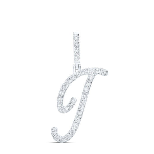 0.12 Ctw Natural Diamond Cursive Initial Letter T Pendant in Sterling Silver