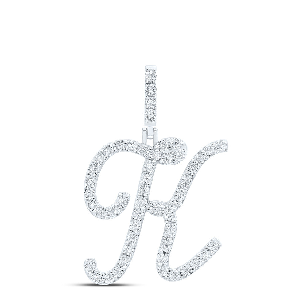 0.2 Ctw Natural Diamond Cursive Initial Letter K Pendant in Sterling Silver