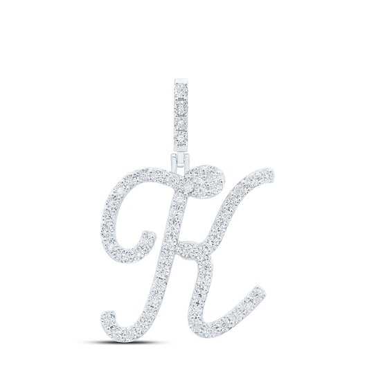 0.2 Ctw Natural Diamond Cursive Initial Letter K Pendant in Sterling Silver