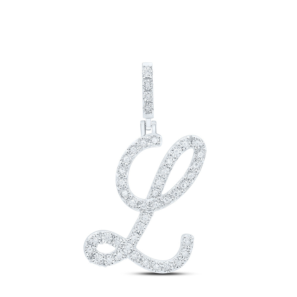 0.18 Ctw Natural Diamond Cursive Initial Letter L Pendant in Sterling Silver