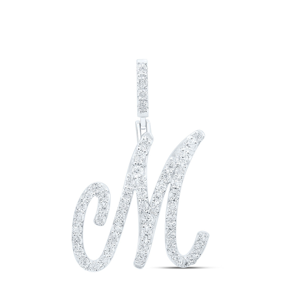 0.21 Ctw Natural Diamond Cursive Initial Letter M Pendant in Sterling Silver
