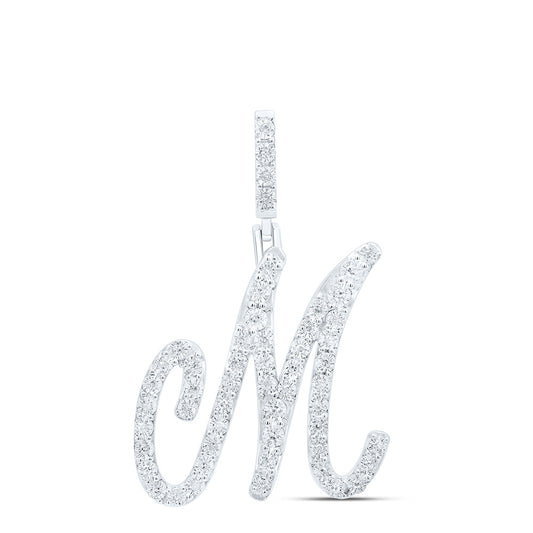 0.21 Ctw Natural Diamond Cursive Initial Letter M Pendant in Sterling Silver