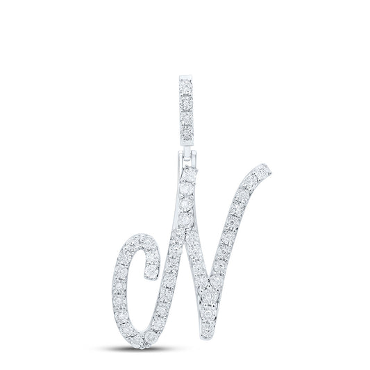 0.16 Ctw Natural Diamond Cursive Initial Letter N Pendant in Sterling Silver