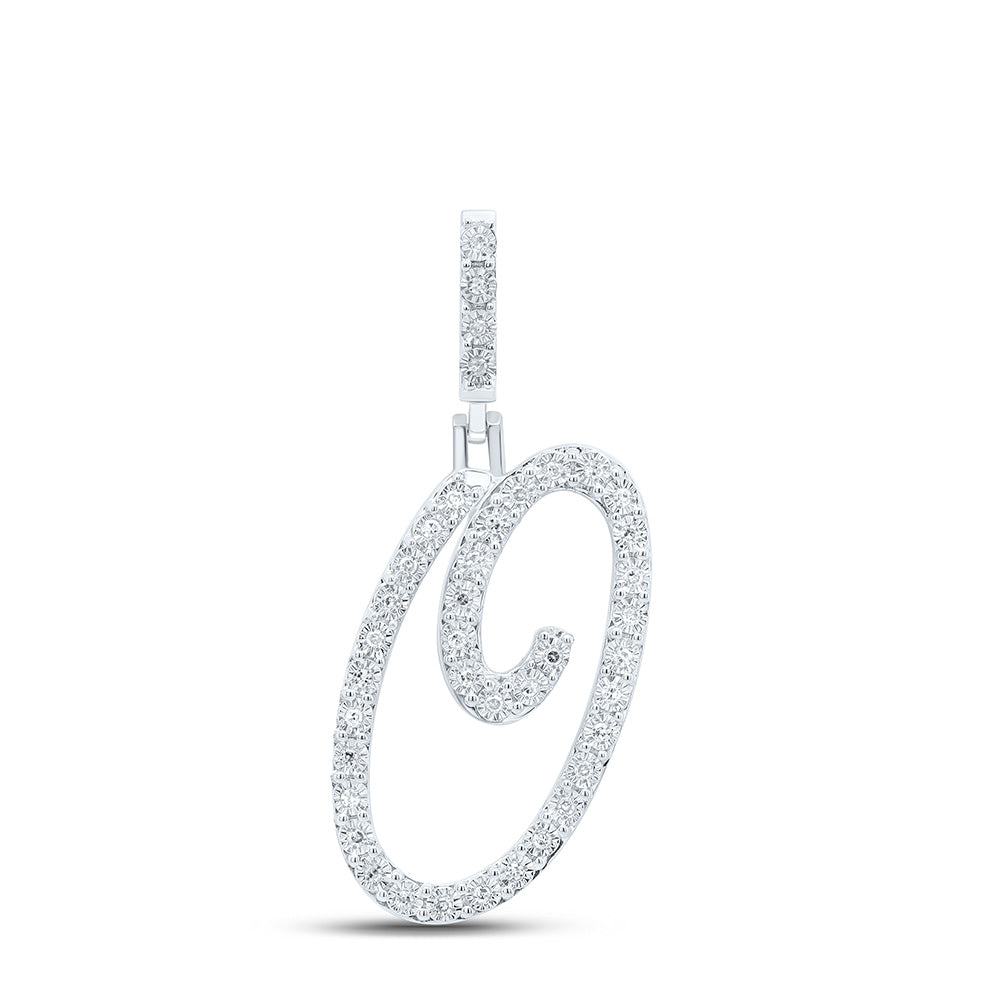 0.15 Ctw Natural Diamond Cursive Initial Letter O Pendant in Sterling Silver