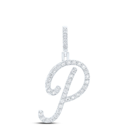 0.14 Ctw Natural Diamond Cursive Initial Leter P Pendant in Sterling Silver