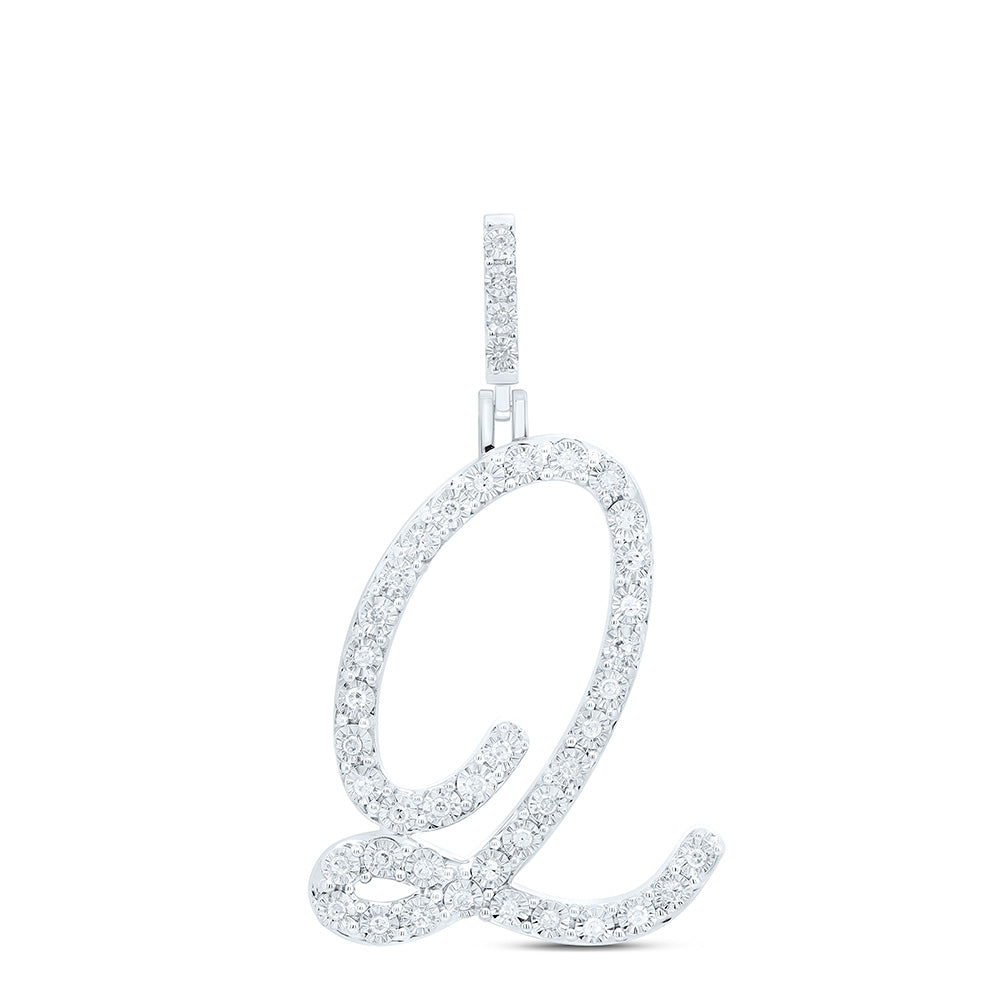 0.16 Ctw Natural Diamond Cursive Initial Leter Q Pendant in Sterling Silver