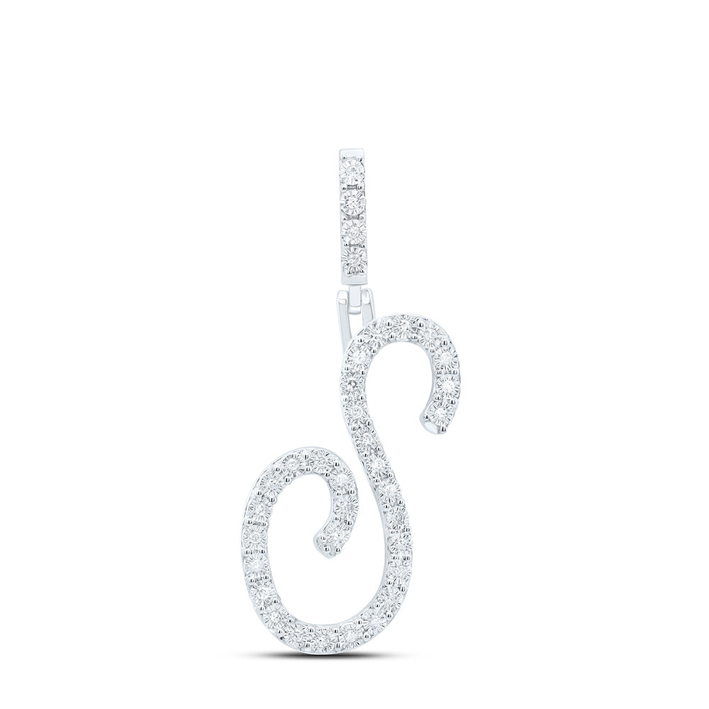0.13 Ctw Natural Diamond Cursive Initial Letter S Pendant in Sterling Silver