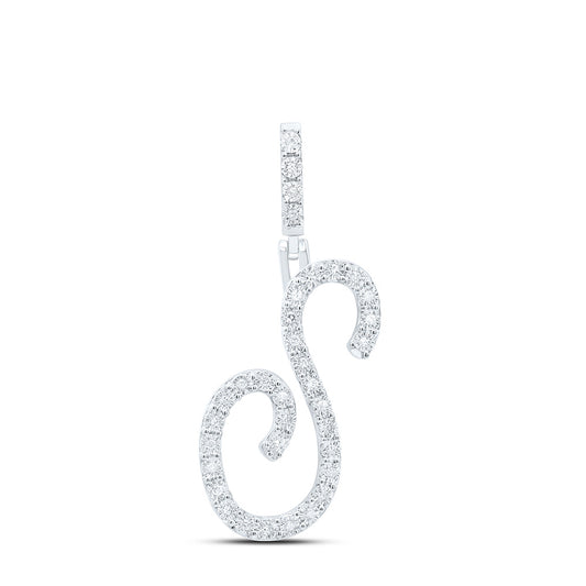 0.13 Ctw Natural Diamond Cursive Initial Letter S Pendant in Sterling Silver