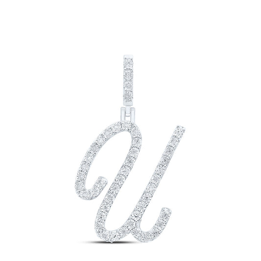 0.19 Ctw Natural Diamond Cursive Initial Letter U Pendant in Sterling Silver