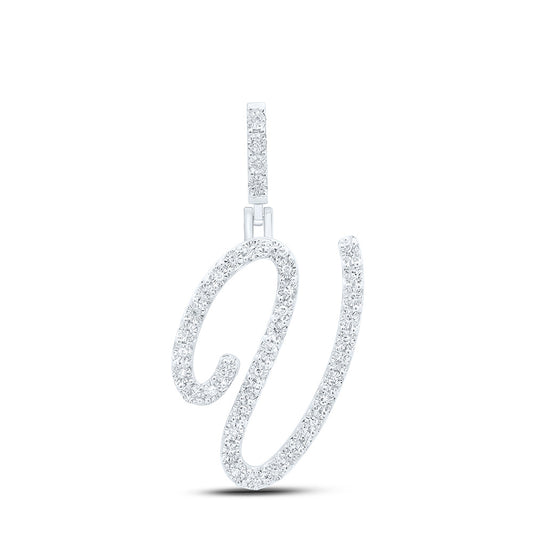 0.15 Ctw Natural Diamond Cursive Initial Letter V Pendant in Sterling Silver