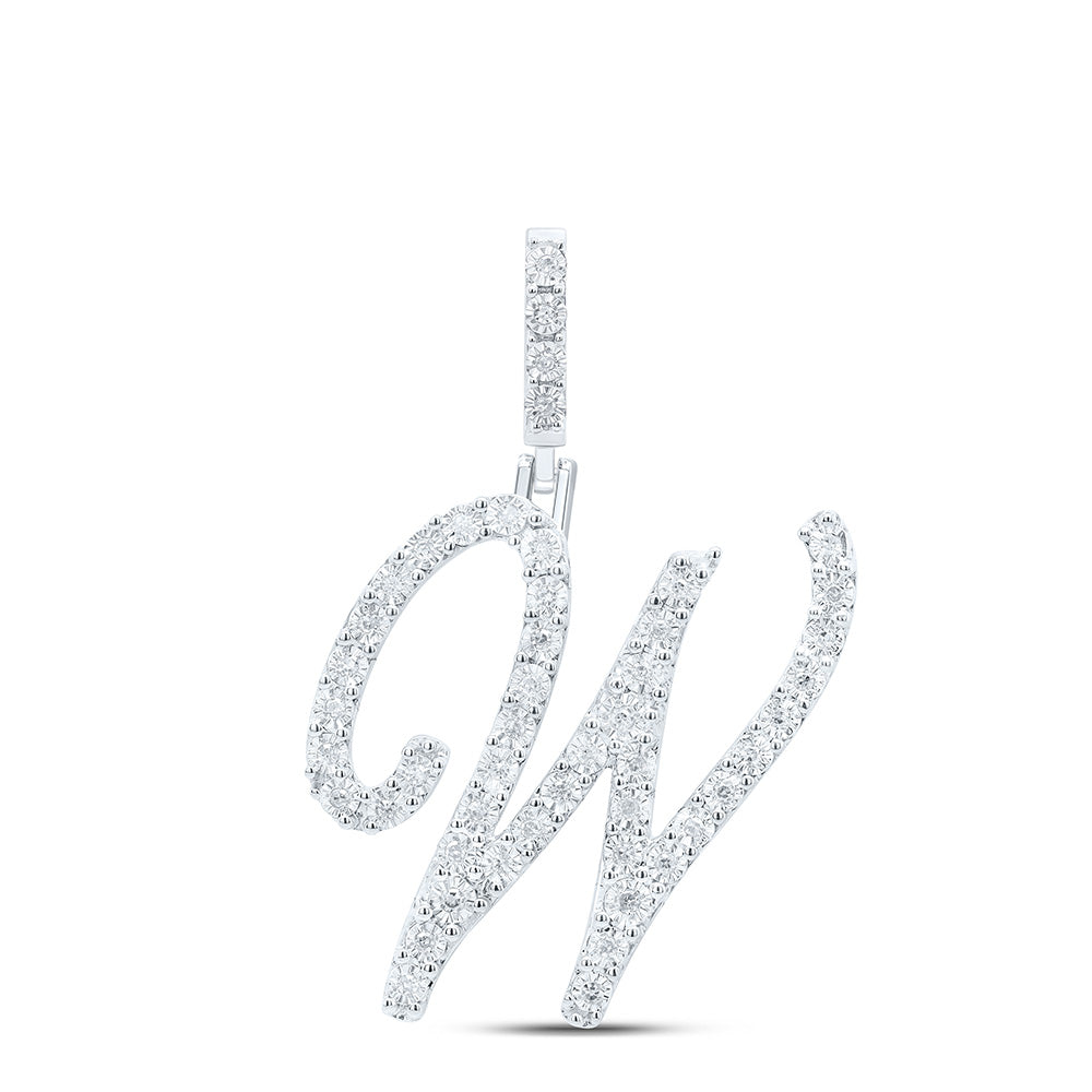 0.19 Ctw Natural Diamond Cursive Initial Letter Alphabet W Pendant in Sterling Silver