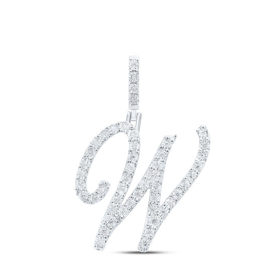 0.19 Ctw Natural Diamond Cursive Initial Letter Alphabet W Pendant in Sterling Silver