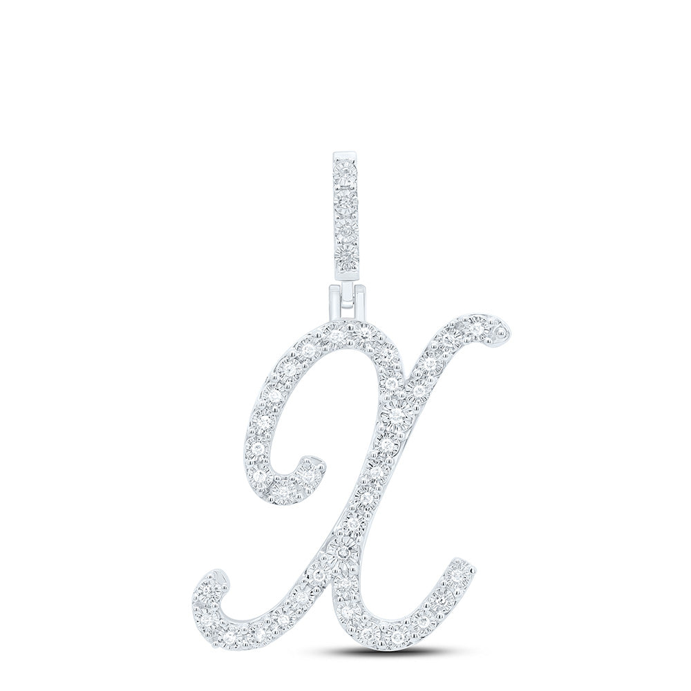 0.15 Ctw Natural Diamond Cursive Initial Letter X Pendant in Sterling Silver