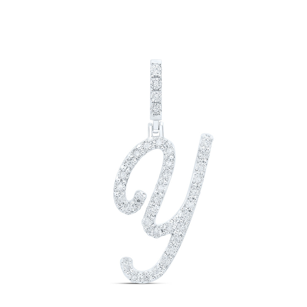 0.14 Ctw Natural Diamond Cursive Initial Letter Y Pendant in Sterling Silver