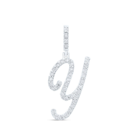 0.14 Ctw Natural Diamond Cursive Initial Letter Y Pendant in Sterling Silver