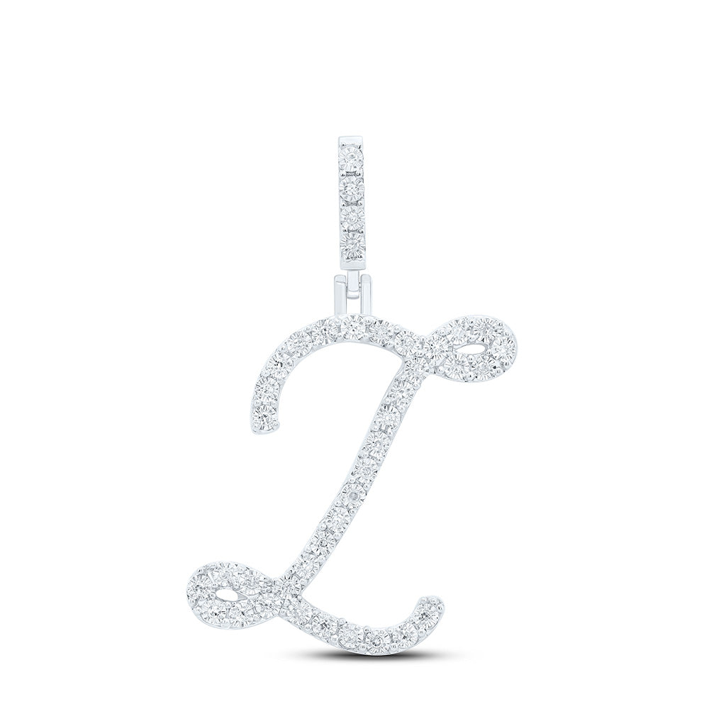 0.15 Ctw Natural Diamond Cursive Initial Letter Z Pendant in Sterling Silver