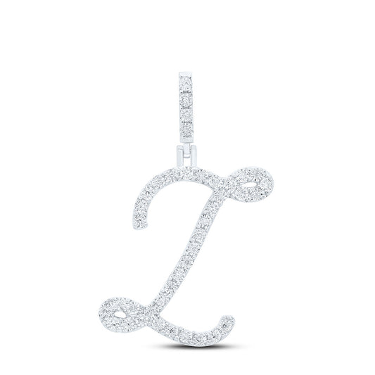 0.15 Ctw Natural Diamond Cursive Initial Letter Z Pendant in Sterling Silver