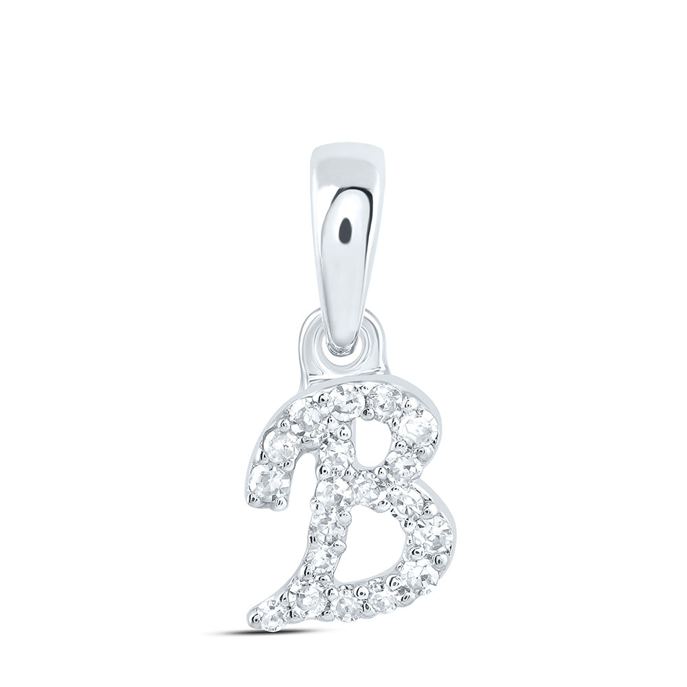 0.06 Ctw Natural Diamond Cursvie Initial Letter B Pendant in 10k White Gold