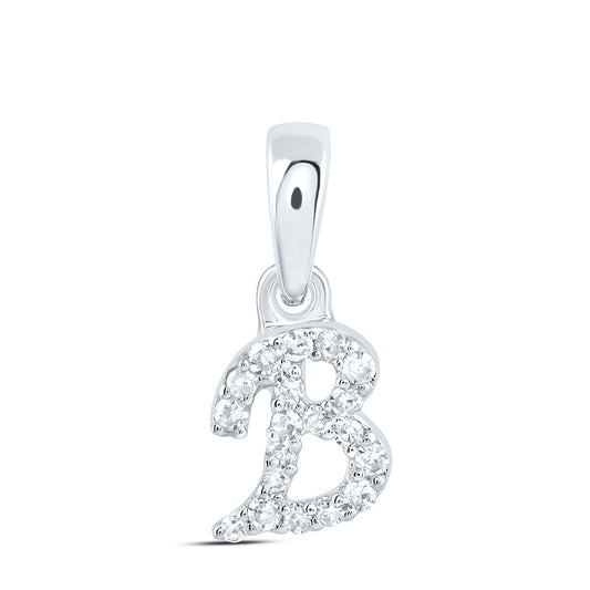 0.06 Ctw Natural Diamond Cursvie Initial Letter B Pendant in 10k White Gold